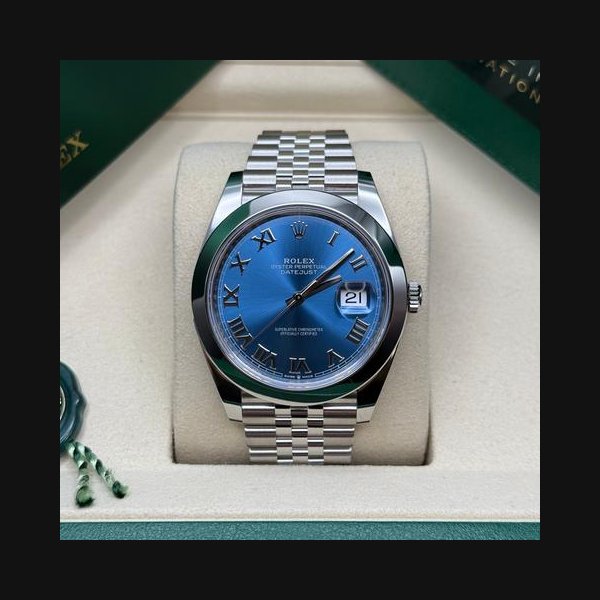 Rolex Datejust41 NEW 2026 Azzurro Blue Roman Dial Stainless Steel Smooth Bezel Jubilee Bracelet Ref. 126300