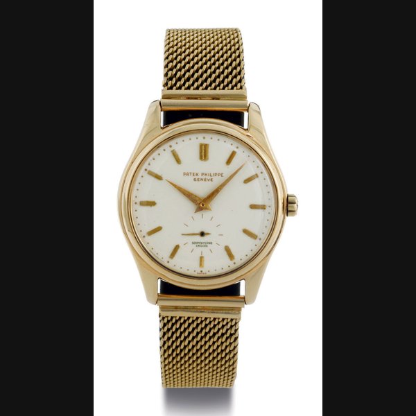 PATEK PHILIPPE. A FINE AND RARE 18K GOLD AUTOMATIC WRISTWATCH WITH ENAMEL DIAL SIGNED PATEK PHILIPPE, GENEVE, RETAILED BY SERPICO Y LAINO, CARACAS MOVEMENT NO. 765472, CASE NO. 2602835, REF. 2526, MANUFACTURED IN 1958