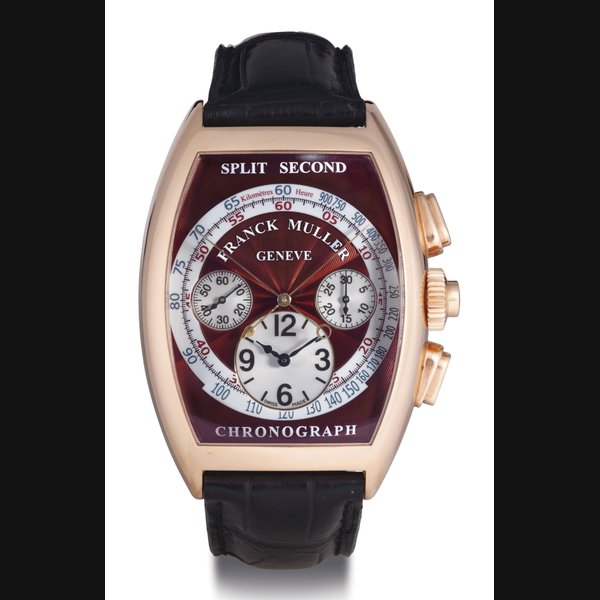 FRANCK MULLER. AN OVERSIZED 18K PINK GOLD AUTOMATIC SPLIT-SECONDS CHRONOGRAPH WRISTWATCH WITH TELEMETER AND TACHOMETER SIGNED FRANCK MULLER, GENEVE, SPLIT-SECONDS CHRONOGRAPH, NO. 19, REF. 8883 CC RC DF, CIRCA 1998