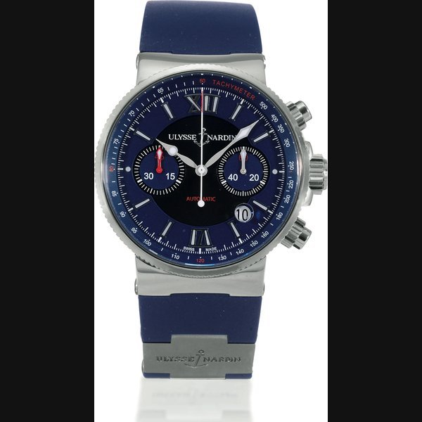 Ulysse Nardin Maxi Marine Chronograph Ulysse Nardin, 'Maxi Marine Chronograph, Automatic', movement No. 162619, case No. 0144, Ref. 353-66. Made circa 2006. Fine, water-resistant, self-winding stainless steel wristwatch with round button chronograph, register, date, tachometer, titanium bracelet section and a titanium Ulysse Nardin double deployant clasp. | The Collection of a European Nobleman | Geneva, 11th May 2008 · 353-66
