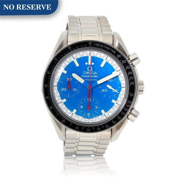 Omega Omega | Speedmaster Schumacher Racing Reduced, Reference 3810.81.08, A stainless steel chronograph wristwatch with bracelet, Circa 2000 | 歐米茄 | 超霸系列 Schumacher Racing Reduced 型號 3810.81.08   精鋼計時鏈帶腕錶，約2000年製 · 3810.81.08