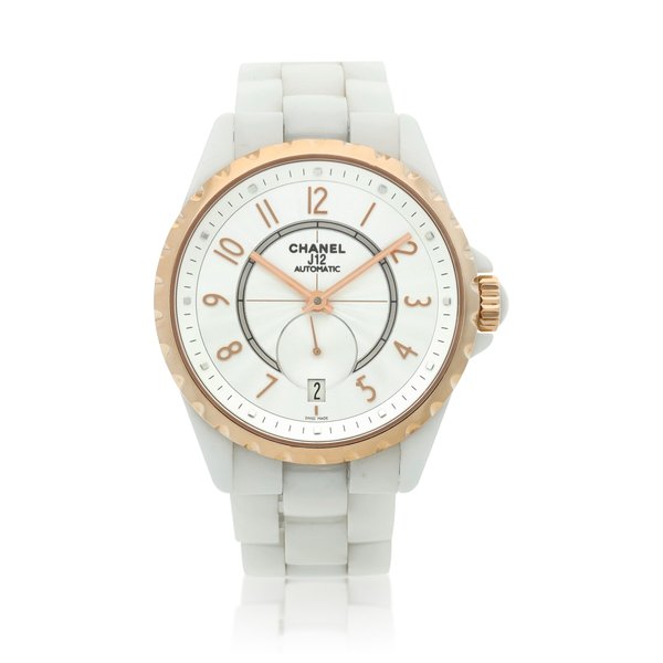 Chanel J12, A ceramic and pink gold wristwatch with date and bracelet, Circa 2014