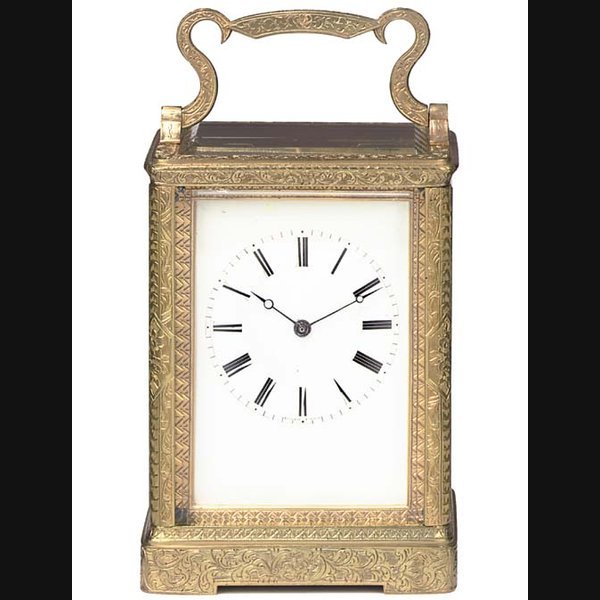 A French engraved brass striking carriage clock, circa 1840