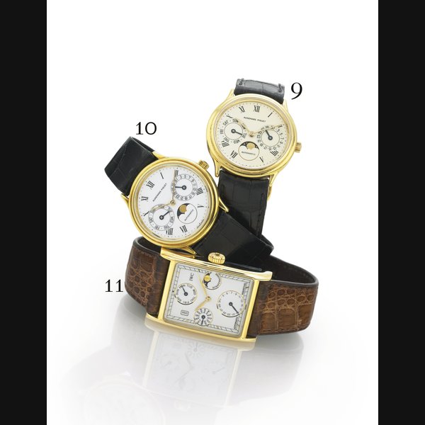 AUDEMARS PIGUET. AN 18K GOLD AUTOMATIC WRISTWATCH WITH DAY, DATE AND MOON PHASES SIGNED AUDEMARS PIGUET, CASE NO. C13405, CIRCA 1990