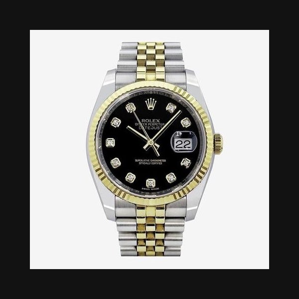 RolexDatejust 10P Diamond Yellow Gold Black 36MM L6Z0PX0U [U]