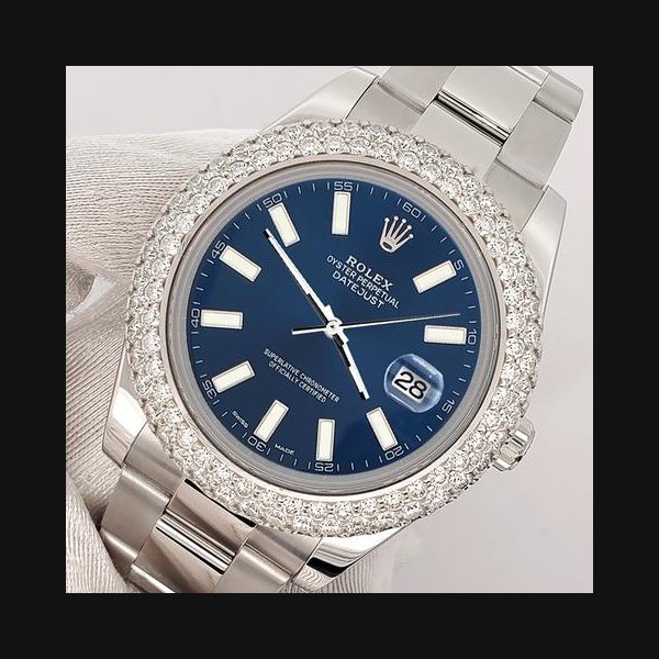 rolex Rolex Datejust II41mm 6.25ct Diamond Bezel/Blue Index Watch 116300 Box Papers