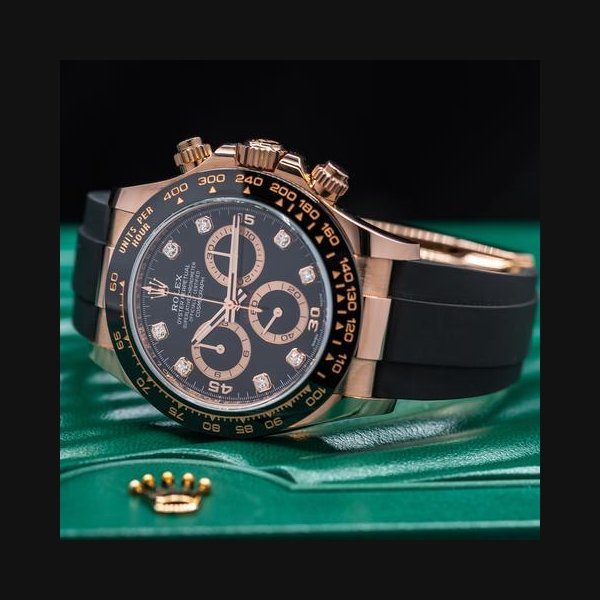 Rolex Rolex Daytonaon Oysterflex Rose gold ceramic bezel with black diamond dial