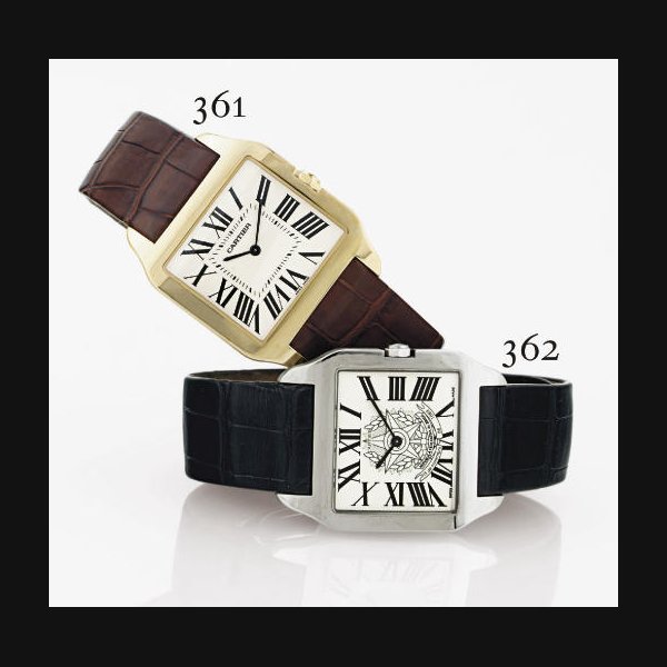 CARTIER. AN OVERSIZED 18K GOLD SQUARE WRISTWATCH SIGNED CARTIER, "SANTOS DUMONT", CASE NO. 371900CE, REF. 2649, CIRCA 2005