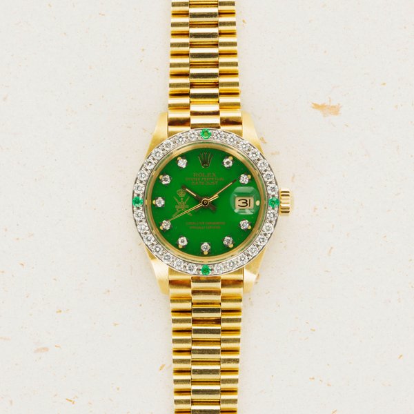 Rolex Rolex Datejust Presidential 6907 Diamond Green Stella Khanjar Dial Emerald and Diamond Bezel · 6970