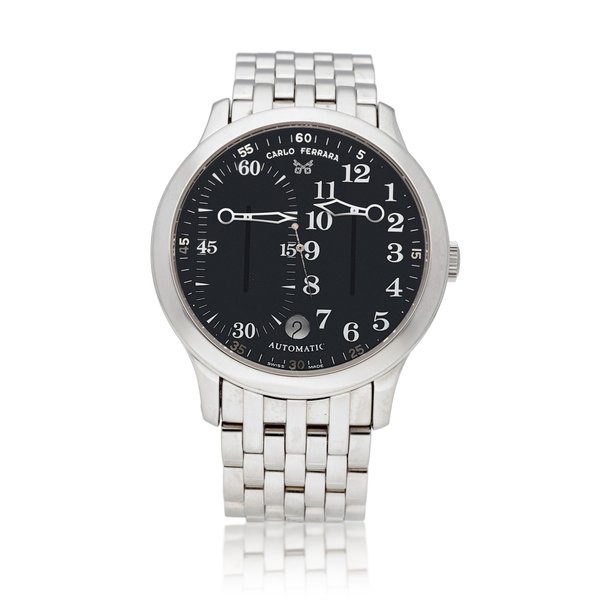 Carlo Ferara Carlo Ferrara Regulatore, Ref. MCMXCVII  A stainless steel wristwatch with date, regulator dial and bracelet  Circa 2005 · MCMXCVII