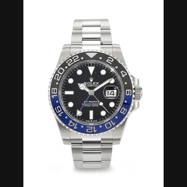 ROLEX. A COVETED STAINLESS STEEL AUTOMATIC DUAL TIME WRISTWATCH WITH SWEEP CENTER SECONDS, DATE, AND BRACELET SIGNED ROLEX, GMT-MASTER II MODEL, REF. 126710BLNR, CIRCA 2020