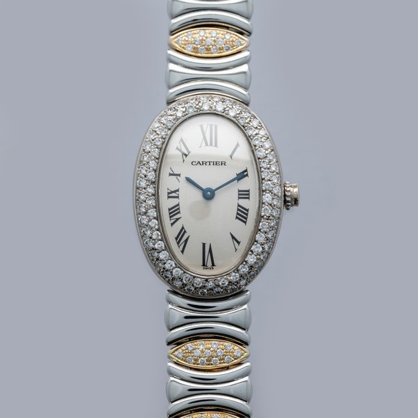 Cartier Cartier Baignoire Ref. 1955 18k White Gold Aftermarket Diamonds and Bracelet