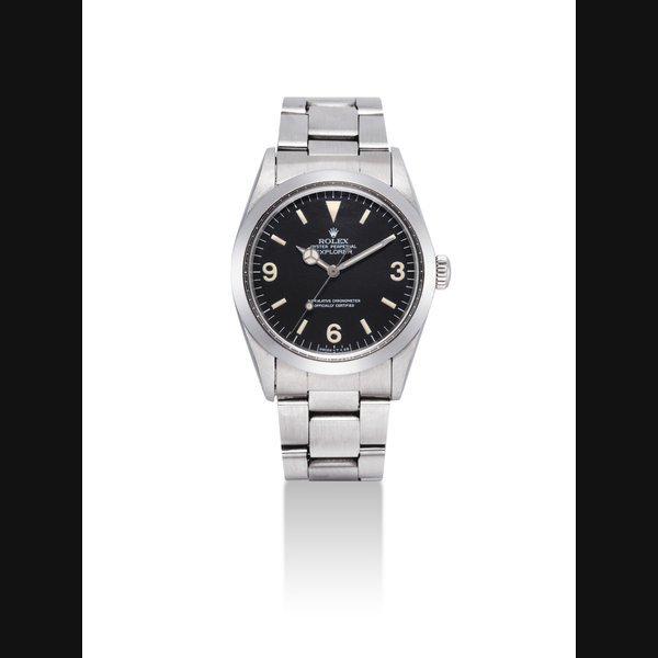 Rolex ROLEX. A STAINLESS STEEL AUTOMATIC WRISTWATCH WITH SWEEP CENTRE SECONDS AND BRACELET SIGNED ROLEX, OYSTER PERPETUAL, EXPLORER MODEL, REF. 1016, CASE NO. 2'636'989, CIRCA 1968
