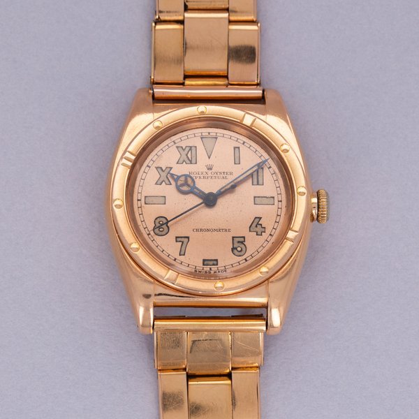 Rolex Rolex Bubbleback 3372 Salmon California Dial on Oyster Bracelet 18k RG · 3372