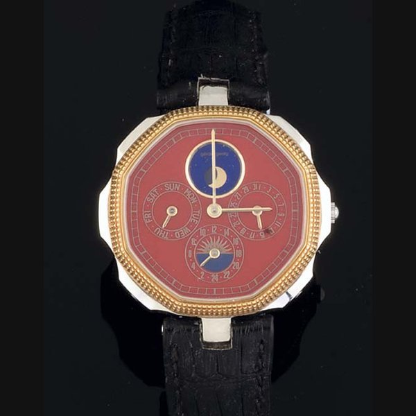 Gerald Genta Gerald Genta. A Gold and Steel Quartz Triple Calendar Wristwatch with moonphase SIGNED GERALD GENTA, MAXITIME, CASE NO G29027-33414, CIRCA 1990