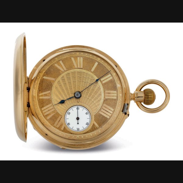 SWISS. A FINE 18K GOLD HUNTER CASE KARRUSEL KEYLESS LEVER POCKET WATCH UNSIGNED, CASEMAKER'S MARK WS, CIRCA 1885