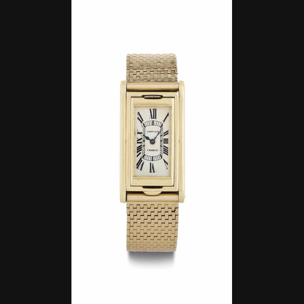 Cartier. An 18k Gold Rectangular Reversible Wristwatch SIGNED CARTIER, FRANCE, TANK BASCULANTE MODEL, CASE AND MOVEMENT SIGNED EUROPEAN WATCH & CLOCK CO. INC., CASE NOS. 29684, 15365, AND 07967, CIRCA 1934
