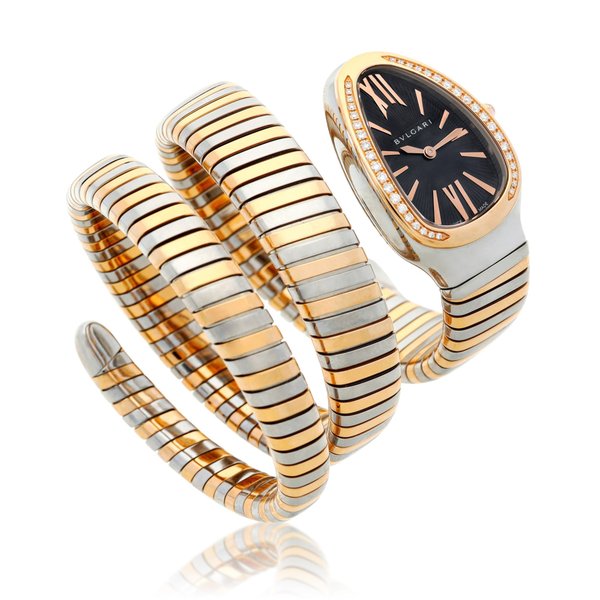 Bvlgari Reference SP 35 SPG Serpenti, A stainless steel, yellow gold and diamond-set cuff watch, Circa 2015 · ERENCE