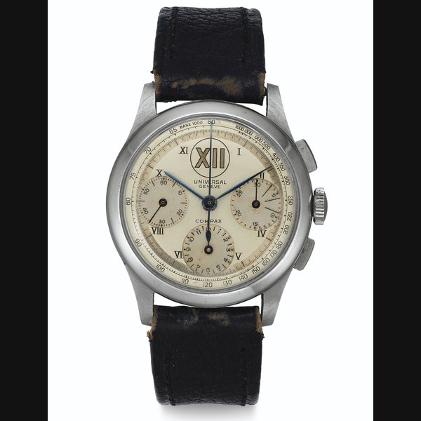 Universal. A Fine and Rare Stainless Steel Chronograph Wristwatch Signed Universal, Genève, Compax, No. 971'166, No. 32412, Manufactured in 1943