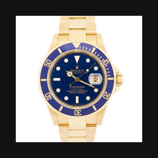 Rolex Rolex Submariner DateBLUE 18K Yellow Gold Oyster Automatic 40mm 16618 Watch BOX, Price & Market Data