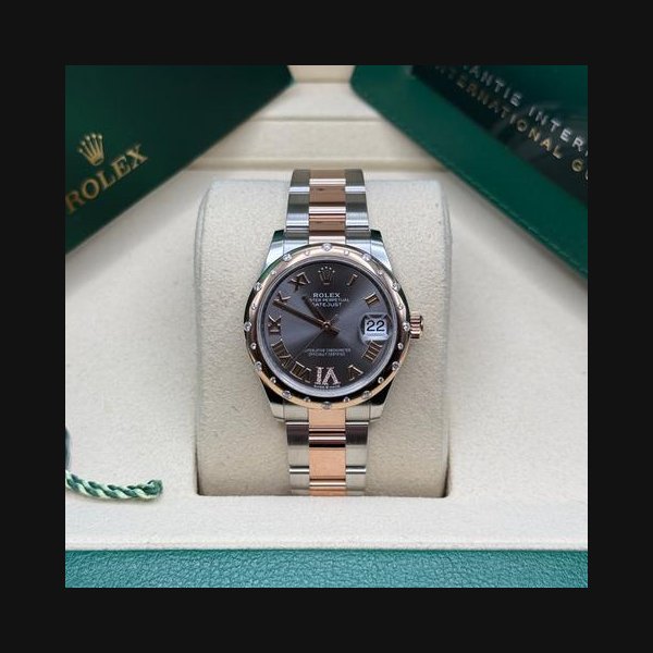 Rolex Datejust31 Dark Gray Roman Diamond Dial Rose Two Tone Scatter Diamond Oyster Bracelet Ref. 278341RBR