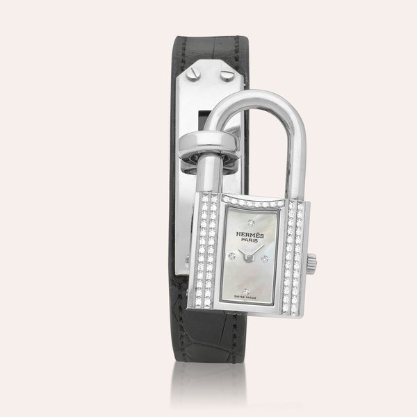 Hermès | Tavannes Kelly | A stainless steel and diamond-set wristwatch with mother-of-pearl dial, Circa 2000 | 愛馬仕 | Kelly | 精鋼鑲鑽石腕錶，備珠母貝錶盤，約2000年製