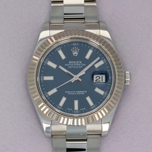 Rolex Rolex Datejust II 41mm 116334 Blue Dial Fluted Bezel Box and Papers