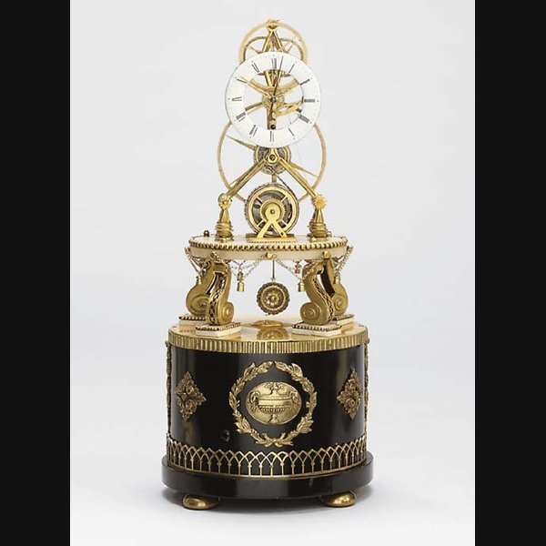 A French Marble A French marble, ormolu and ebonised musical great wheel skeleton timepiece MID 19TH CENTURY AND LATER