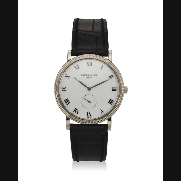PATEK PHILIPPE, REF. 3919, CALATRAVA, A FINE 18K WHITE GOLD WRISTWATCH WITH SUBSIDIARY SECONDS AND PORCELAIN DIAL