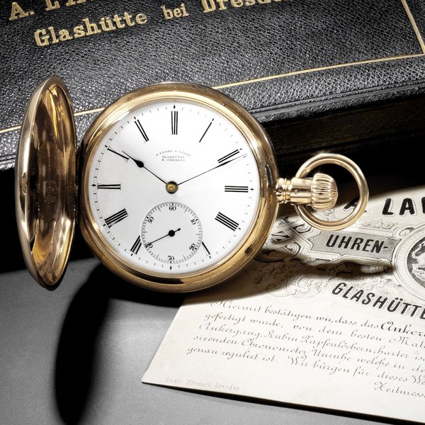 A. Lange & Söhne. An 18ct gold keyless wind full hunter pocket watch Case & Movement No.34608, Sold 29th June 1896