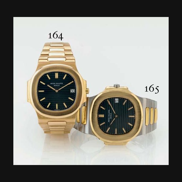 PATEK PHILIPPE. AN OVERSIZED STAINLESS STEEL AND GOLD AUTOMATIC WRISTWATCH WITH DATE AND BRACELET SIGNED PATEK PHILIPPE, GENEVE, "NAUTILUS JUMBO", MOVEMENT NO. 1309029, CASE NO. 541443, REF. 3700/1, MANUFACTURED IN 1979