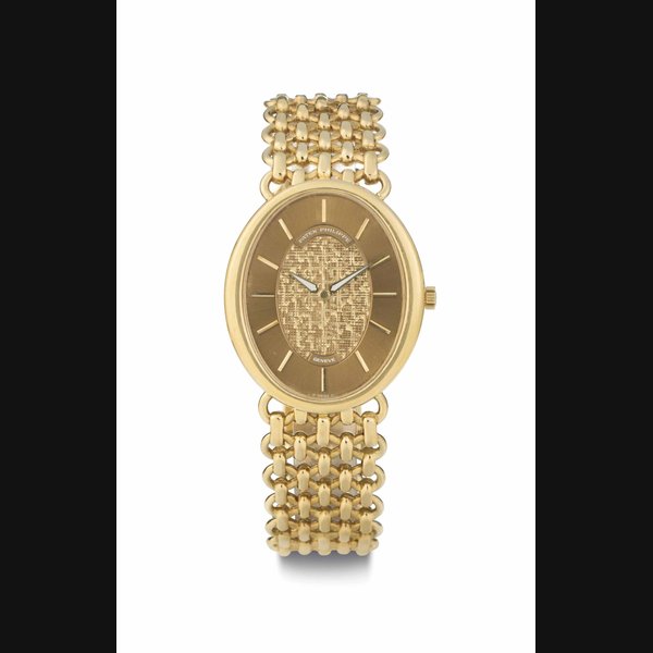 Patek Philippe. An 18k Gold Oval-Shaped Wristwatch with Bracelet SIGNED PATEK PHILIPPE, GENÈVE, REF. 3798/3, MOVEMENT NO. 1'332'521, CASE NO. 543'162, MANUFACTURED IN 1980
