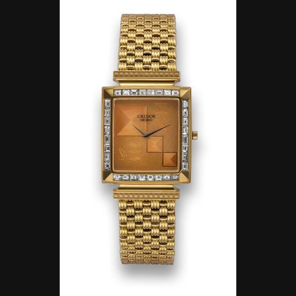 Seiko SEIKO CREDOR EGYPTIAN Seiko, Credor, Ref. 2F70-5A10, case No. 690006. Made in the 1990's. Fine and unusual 18k yellow gold and diamond wristwatch with integrated weave bracelet. | Important Modern and Vintage Timepieces | Hong Kong, 26th February 2012