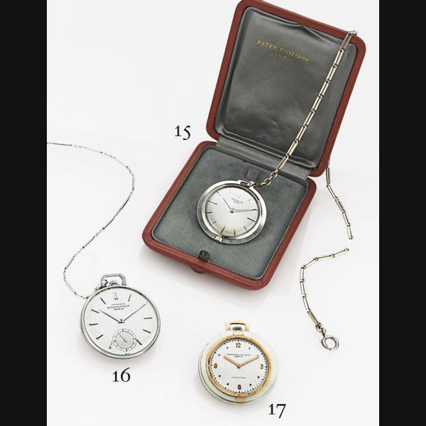 PATEK PHILIPPE. A RARE PLATINUM OPENFACE KEYLESS LEVER DRESS WATCH SIGNED PATEK PHILIPPE & CIE., GENEVE, MOVEMENT NO. 891082, CASE NO. 643594, REF. 600, RETAILED BY TIFFANY & CO., MANUFACTURED IN 1946