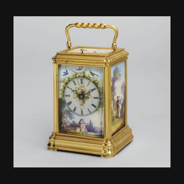 A French brass and porcelain-mounted striking and repeating eight day carriage clock NO.2433. CIRCA 1870