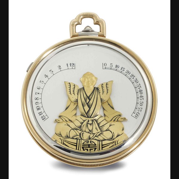 VERGER FRERES. A FINE AND RARE 18K TWO TONE GOLD OPENFACE BRAS EN L'AIR KEYLESS LEVER DRESS WATCH SIGNED VERGER FRERES, RETAILED BY E. GÜBELIN, MOVEMENT NO. 11256, CASE NO. 10149, CIRCA 1930