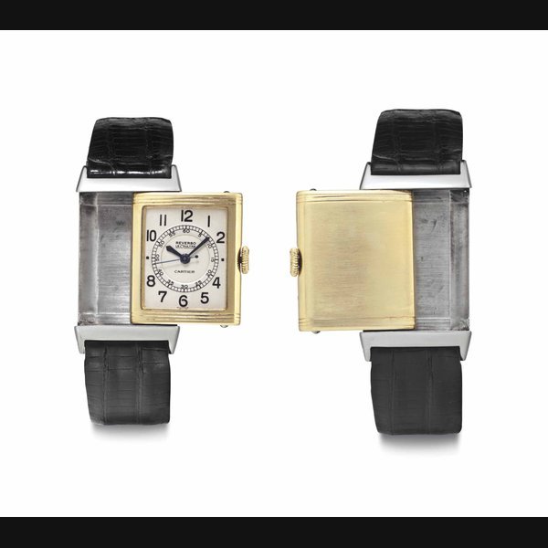 Lecoultre LeCoultre. An 18k Gold and Stainless Steel Reverso Wristwatch SIGNED LECOULTRE, REVERSO, RETAILED BY CARTIER, NO. 17190, CIRCA 1945