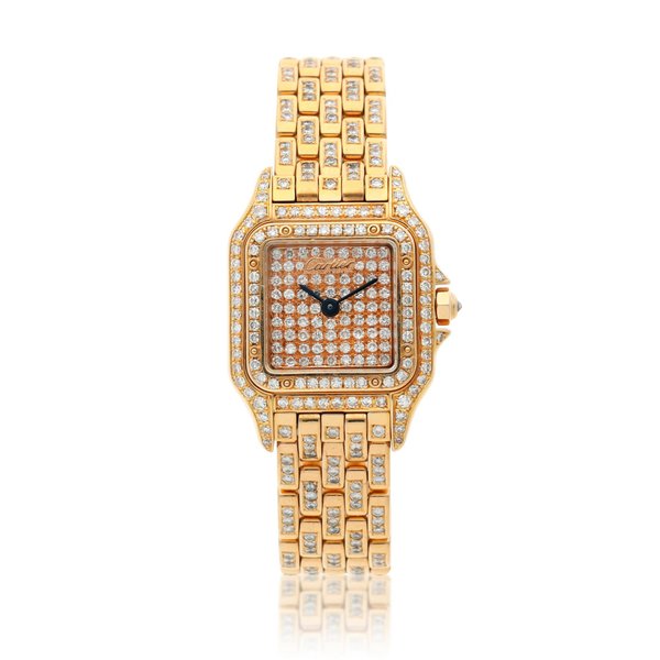 Cartier Reference 2057915 Panthère, A pink gold and diamond-set wristwatch with bracelet, Circa 1990