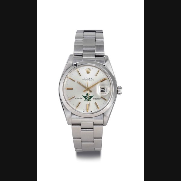 ROLEX. A STAINLESS STEEL WRISTWATCH WITH DATE, CENTER SECONDS AND SAUDIA ARABIAN COAT OF ARMS SIGNED ROLEX, OYSTERDATE, CASE NO. 5718634, REF. 6694, CIRCA 1978