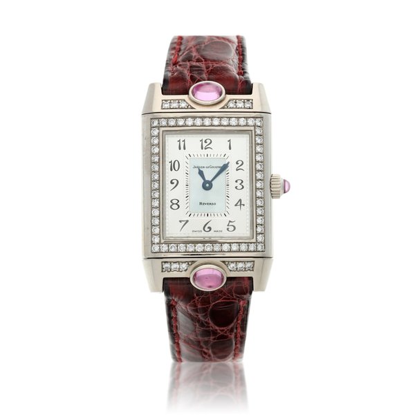 Jaeger LeCoultre Reference 267.3.86 Reverso, A stainless steel, pink sapphire and diamond-set reversible wristwatch with a mother-of-pearl dial, Circa 2000 · 267.3.86