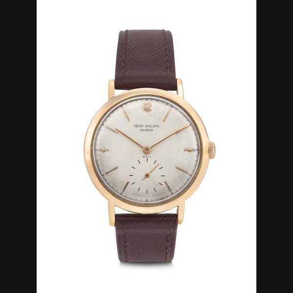 PATEK PHILIPPE, RETAILED BY WEIL, VERY RARE AND UNUSAL 18K PINK GOLD ‘CALATRAVA’ WITH SUBSIDARY SECONDS, REF. 2458