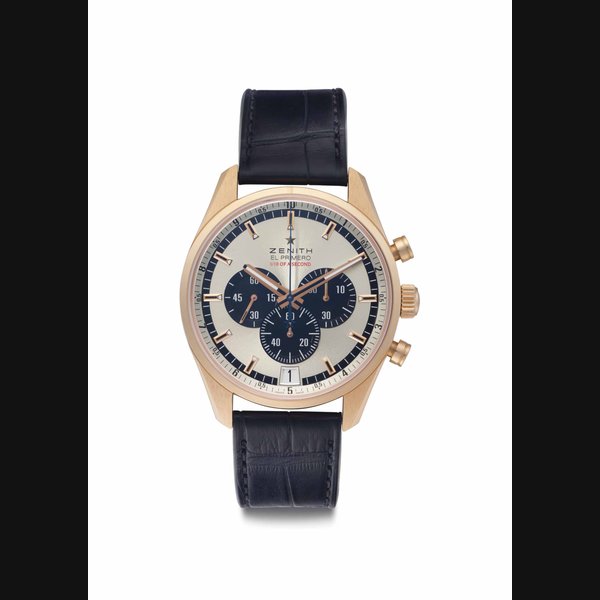 Zenith. A Limited Edition Fine, Rare and Large 18k Pink Gold Automatic 1/10th of a Second Chronograph Wristwatch with Date Signed Zenith, El Primero, 1/10 of a second, Limited Edition, No. 52/500, Ref. 18.2040.4052/21, Movement No. 000'467, Case No. 102'403, Circa 2011