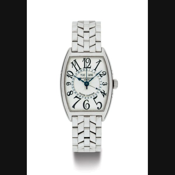 FRANCK MULLER. AN 18K WHITE GOLD AUTOMATIC TRIPLE CALENDAR WRISTWATCH WITH CENTER SECONDS AND BRACELET SIGNED FRANCK MULLER, GENEVE, MASTER CALENDAR, REF. 2852 MC, CIRCA 1998