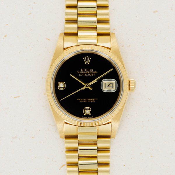 Rolex Datejust 16018 Onyx Two Diamond Dial 18k YG Ref. 16108