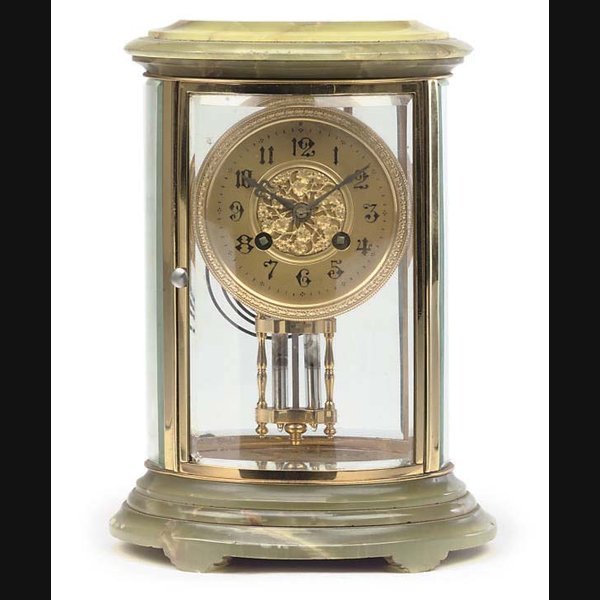 French onyx and gilt-brass striking eight day four glass mantel clock JAPY FRÈRES. CIRCA 1890