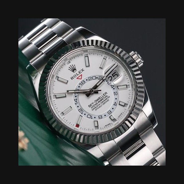 Rolex Sky-DwellerWhite Stainless Steel 42mm Fluted Bezel Gold 326934
