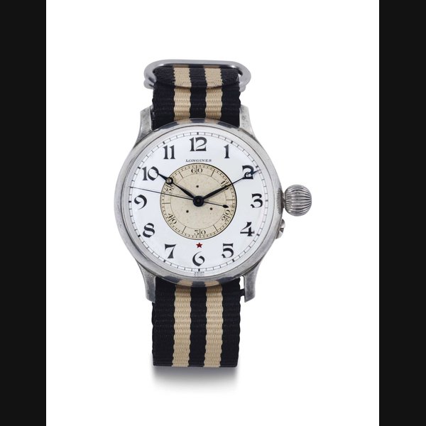 Longines. A Fine And Rare Oversized Silver Pilot's Wristwatch With Center Seconds And Weems Seconds Setting System SIGNED LONGINES, WEEMS ANGLE HOUR MODEL, NO. 5'167'802, CIRCA 1940