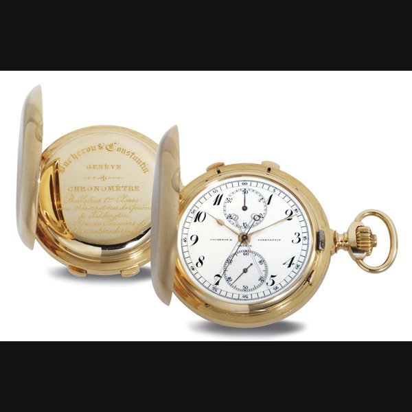 Vacheron Constantin VACHERON CONSTANTIN. A FINE, RARE AND HEAVY 18K GOLD HUNTER CASE KEYLESS LEVER SPLIT-SECONDS CHRONOGRAPH CHRONOMETER WATCH WITH BREGUET NUMERALS SIGNED VACHERON & CONSTANTIN, GENEVE, MOVEMENT NO. 364441, CASE NO. 225882, MANUFACTURED IN 1921