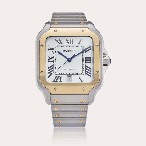 Cartier Reference W2SA0009 Santos | A yellow gold and stainless steel automatic wristwatch with date and bracelet, Circa 2023