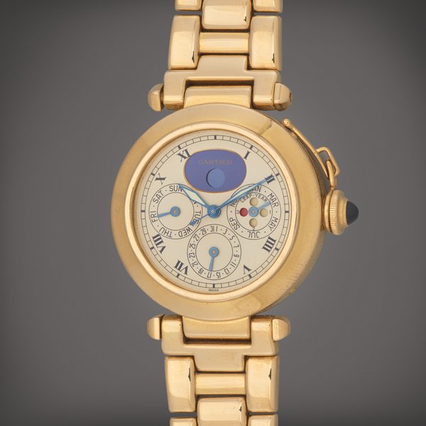 Cartier Pasha, Reference 30003 | A yellow gold perpetual calendar wristwatch with moon phases, leap year indication and bracelet | Circa 1986